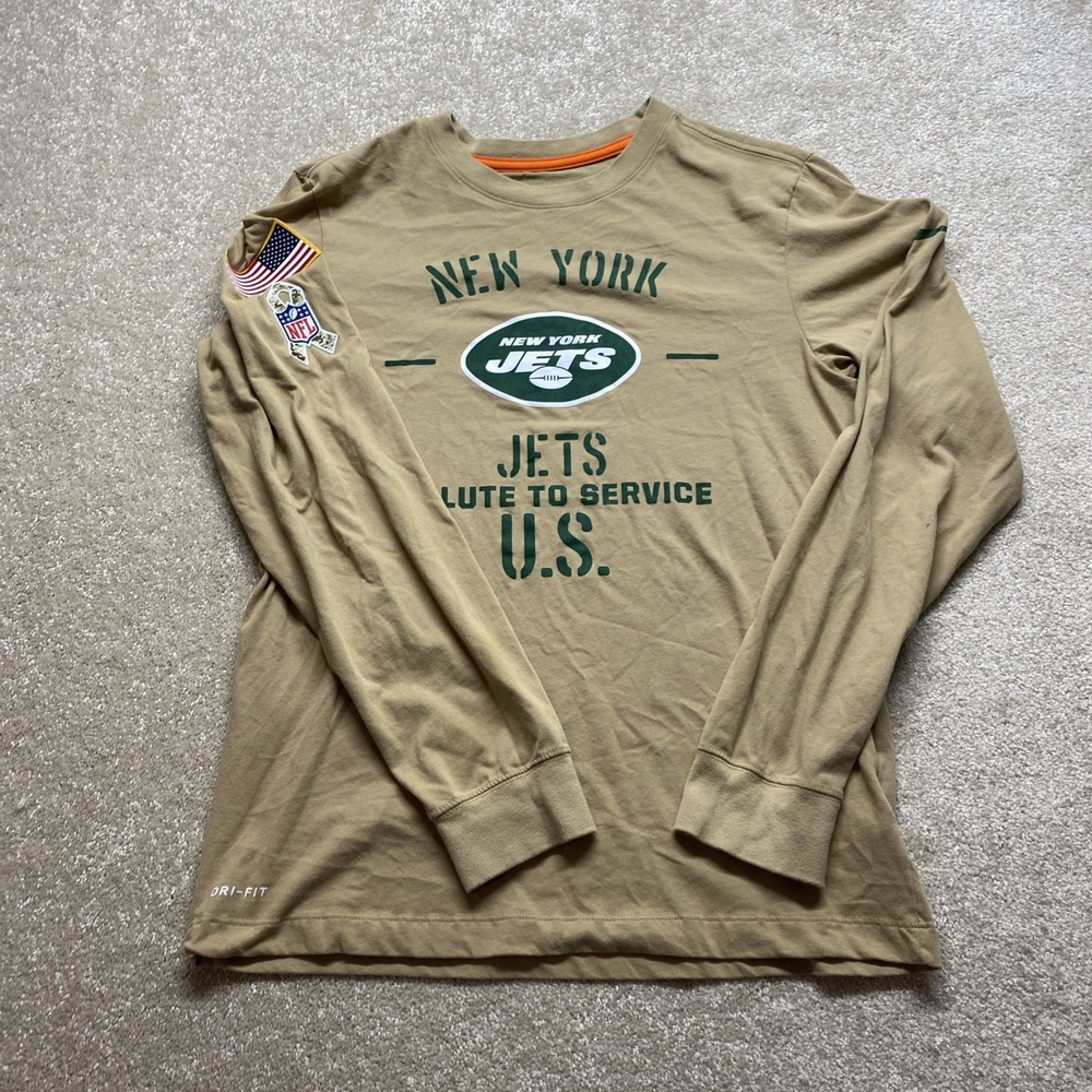 Nike New York Jets Shirt Mens Small Tan Salute To Service Long Sleeve Dri-Fit
